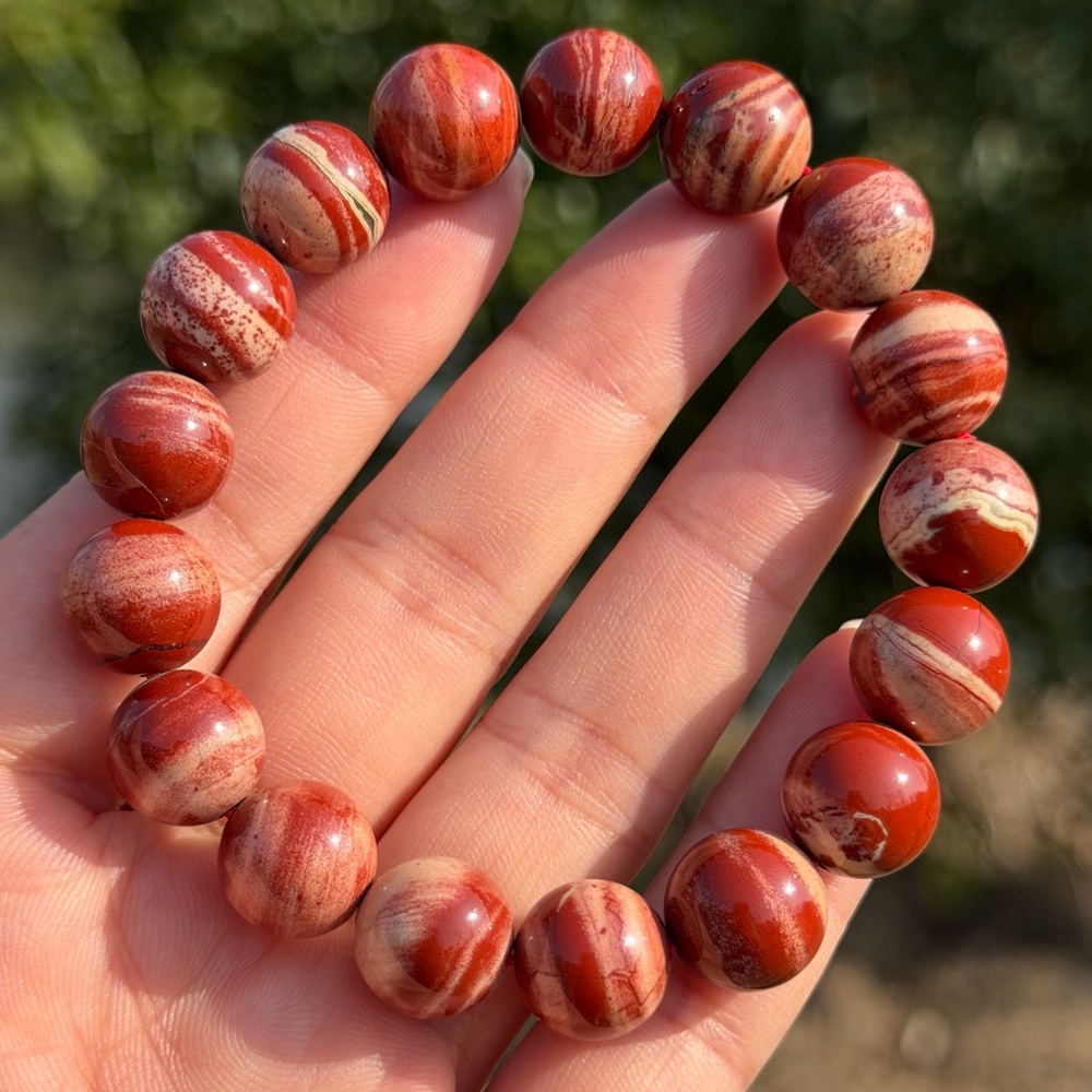 12mm stretchable banded red jasper bracelet 1162‎
